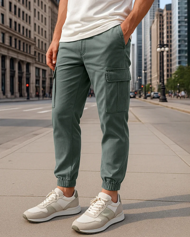 بيواكوف Men's Grey Oversized Cargo Jogger Pants